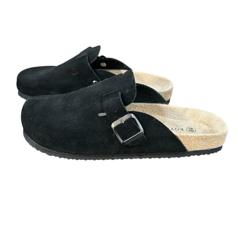 NEW ROYAL CLASS Women’s Black Clog Casual Leather Suede Slip-Ons size 10 Sandals